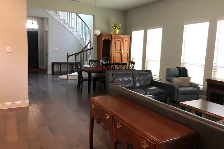 Living room with leather seating